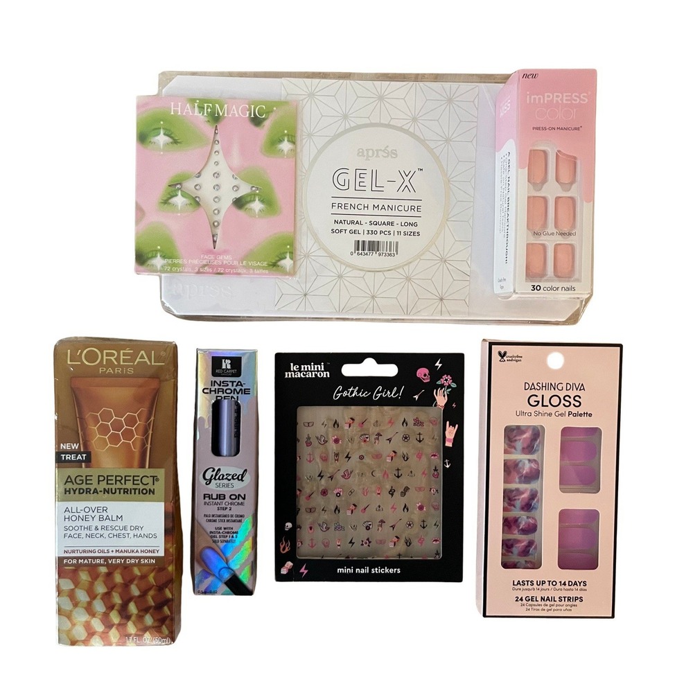 7-Piece New Hand & Nail Beauty Lot Gel Tips Stickers Wraps Chrome Press On‎